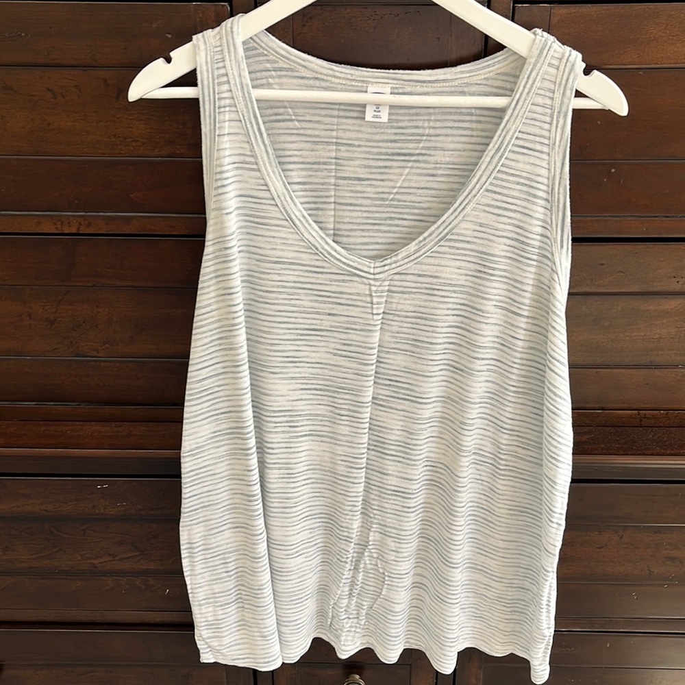 Old Navy White & Blue V Neck Top